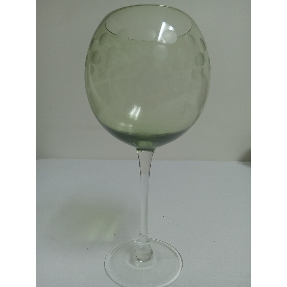 Mikasa "CHEERS" Balloon Wine Glass "LINED" Etched 24 oz Goblets Green